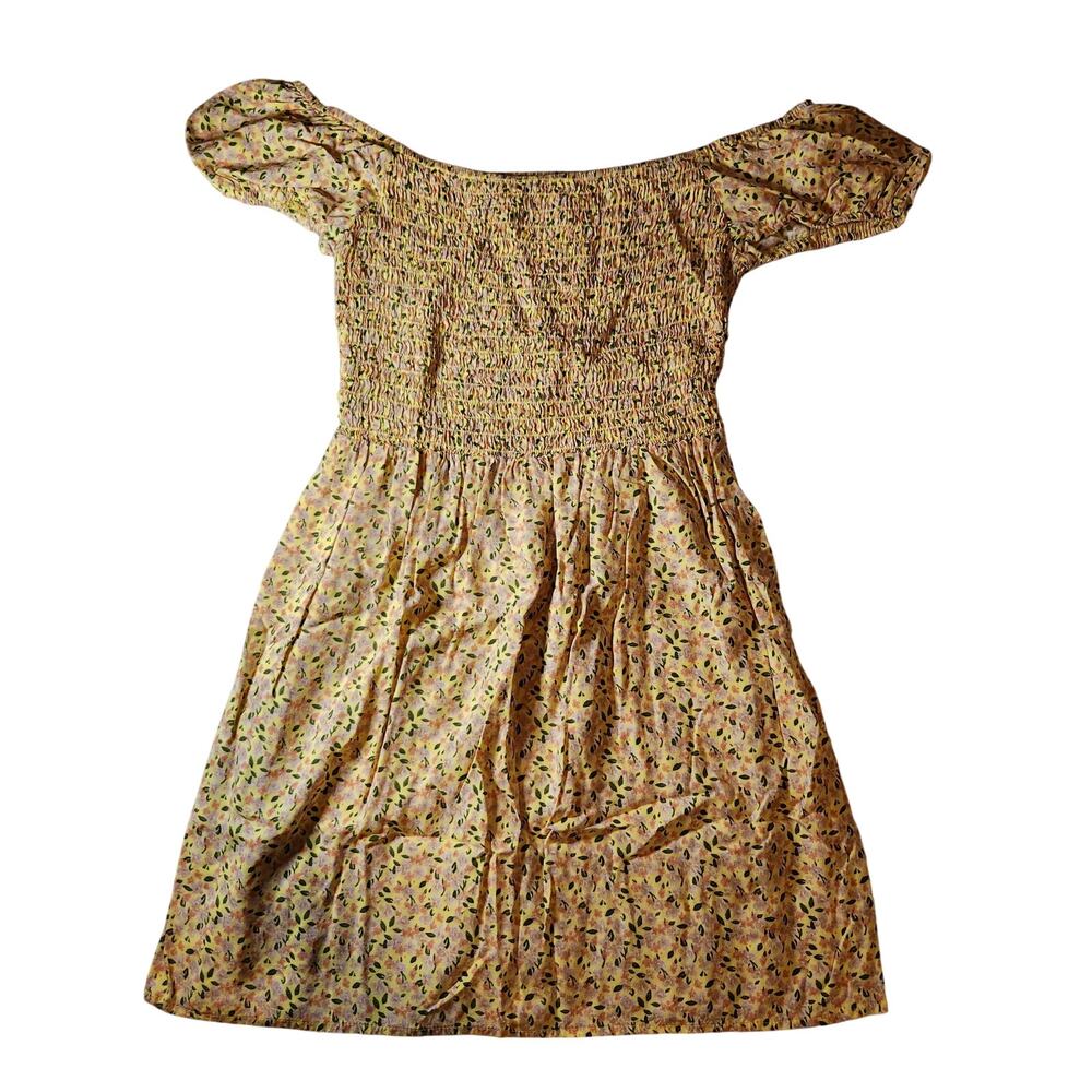 AUW Yellow Floral Off the Shoulder Mini Dress - Soft & Flowy - Size Medium